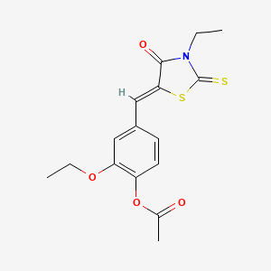 molecular formula C16H17NO4S2 B4584214 2-ethoxy-4-[(3-ethyl-4-oxo-2-thioxo-1,3-thiazolidin-5-ylidene)methyl]phenyl acetate 