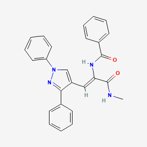 molecular formula C26H22N4O2 B4584241 N-{2-(1,3-diphenyl-1H-pyrazol-4-yl)-1-[(methylamino)carbonyl]vinyl}benzamide 