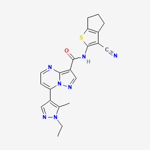 molecular formula C21H19N7OS B4584360 N-(3-氰基-5,6-二氢-4H-环戊[b]噻吩-2-基)-7-(1-乙基-5-甲基-1H-吡唑-4-基)吡唑并[1,5-a]嘧啶-3-甲酰胺 