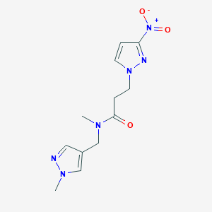 molecular formula C12H16N6O3 B4584370 N-methyl-N-[(1-methyl-1H-pyrazol-4-yl)methyl]-3-(3-nitro-1H-pyrazol-1-yl)propanamide 