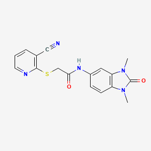 molecular formula C17H15N5O2S B4584502 2-[(3-cyano-2-pyridinyl)thio]-N-(1,3-dimethyl-2-oxo-2,3-dihydro-1H-benzimidazol-5-yl)acetamide 