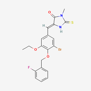 molecular formula C20H18BrFN2O3S B4584517 5-{3-bromo-5-ethoxy-4-[(2-fluorobenzyl)oxy]benzylidene}-3-methyl-2-thioxo-4-imidazolidinone 