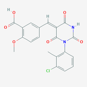 5-{[1-(3-chloro-2-methylphenyl)-2,4,6-trioxotetrahydro-5(2H)-pyrimidinylidene]methyl}-2-methoxybenzoic acid