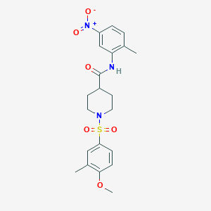 molecular formula C21H25N3O6S B4584657 1-[(4-methoxy-3-methylphenyl)sulfonyl]-N-(2-methyl-5-nitrophenyl)-4-piperidinecarboxamide 