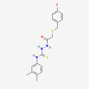 molecular formula C18H20FN3OS2 B4584775 N-(3,4-dimethylphenyl)-2-{[(4-fluorobenzyl)thio]acetyl}hydrazinecarbothioamide 