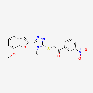 molecular formula C21H18N4O5S B4584804 2-{[4-ethyl-5-(7-methoxy-1-benzofuran-2-yl)-4H-1,2,4-triazol-3-yl]thio}-1-(3-nitrophenyl)ethanone 