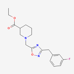 molecular formula C18H22FN3O3 B4584807 ethyl 1-{[3-(3-fluorobenzyl)-1,2,4-oxadiazol-5-yl]methyl}-3-piperidinecarboxylate 