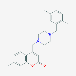molecular formula C24H28N2O2 B4584827 4-{[4-(2,5-dimethylbenzyl)-1-piperazinyl]methyl}-7-methyl-2H-chromen-2-one 