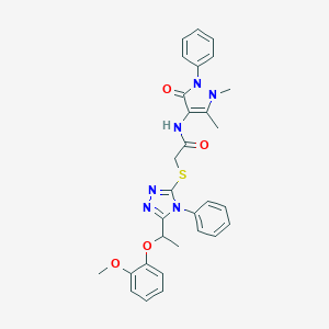 molecular formula C30H30N6O4S B458484 N-(1,5-dimethyl-3-oxo-2-phenyl-2,3-dihydro-1H-pyrazol-4-yl)-2-({5-[1-(2-methoxyphenoxy)ethyl]-4-phenyl-4H-1,2,4-triazol-3-yl}sulfanyl)acetamide 