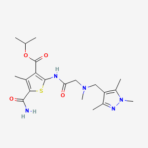 molecular formula C20H29N5O4S B4584875 isopropyl 5-(aminocarbonyl)-4-methyl-2-({N-methyl-N-[(1,3,5-trimethyl-1H-pyrazol-4-yl)methyl]glycyl}amino)-3-thiophenecarboxylate 