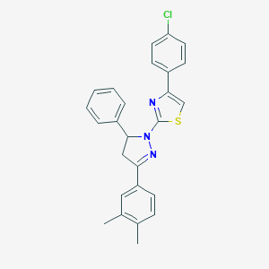 molecular formula C26H22ClN3S B458488 1-[4-(4-Chlorophenyl)thiazole-2-yl]-3-(3,4-dimethylphenyl)-5-phenyl-2-pyrazoline 