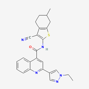 molecular formula C25H23N5OS B4584920 N-(3-cyano-6-methyl-4,5,6,7-tetrahydro-1-benzothien-2-yl)-2-(1-ethyl-1H-pyrazol-4-yl)-4-quinolinecarboxamide 