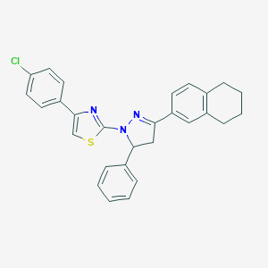 molecular formula C28H24ClN3S B458493 4-(4-chlorophenyl)-2-[5-phenyl-3-(5,6,7,8-tetrahydronaphthalen-2-yl)-4,5-dihydro-1H-pyrazol-1-yl]-1,3-thiazole 
