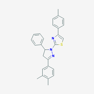molecular formula C27H25N3S B458494 2-[3-(3,4-dimethylphenyl)-5-phenyl-4,5-dihydro-1H-pyrazol-1-yl]-4-(4-methylphenyl)-1,3-thiazole 