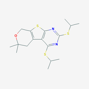 molecular formula C17H24N2OS3 B458495 2,4-bis(isopropylsulfanyl)-6,6-dimethyl-5,8-dihydro-6H-pyrano[4',3':4,5]thieno[2,3-d]pyrimidine CAS No. 312513-65-8