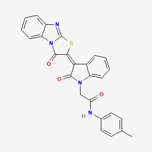 molecular formula C26H18N4O3S B4585021 N-(4-methylphenyl)-2-[2-oxo-3-(3-oxo[1,3]thiazolo[3,2-a]benzimidazol-2(3H)-ylidene)-2,3-dihydro-1H-indol-1-yl]acetamide 