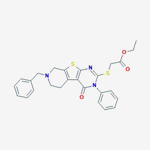 molecular formula C26H25N3O3S2 B458506 Ethyl [(7-benzyl-4-oxo-3-phenyl-3,4,5,6,7,8-hexahydropyrido[4',3':4,5]thieno[2,3-d]pyrimidin-2-yl)sulfanyl]acetate CAS No. 105543-97-3