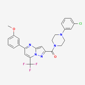 molecular formula C25H21ClF3N5O2 B4585071 2-{[4-(3-chlorophenyl)-1-piperazinyl]carbonyl}-5-(3-methoxyphenyl)-7-(trifluoromethyl)pyrazolo[1,5-a]pyrimidine 