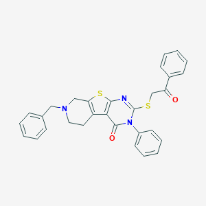 molecular formula C30H25N3O2S2 B458509 7-benzyl-2-[(2-oxo-2-phenylethyl)sulfanyl]-3-phenyl-5,6,7,8-tetrahydropyrido[4',3':4,5]thieno[2,3-d]pyrimidin-4(3H)-one CAS No. 351341-82-7