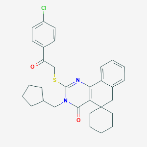 2-[2-(4-chlorophenyl)-2-oxoethyl]sulfanyl-3-(cyclopentylmethyl)spiro[6H-benzo[h]quinazoline-5,1'-cyclohexane]-4-one