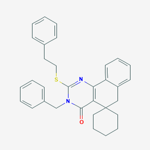 molecular formula C32H32N2OS B458527 3-benzyl-2-(2-phenylethylsulfanyl)spiro[6H-benzo[h]quinazoline-5,1'-cyclohexane]-4-one CAS No. 328068-74-2