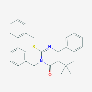 molecular formula C28H26N2OS B458537 3-benzyl-2-(benzylsulfanyl)-5,5-dimethyl-5,6-dihydrobenzo[h]quinazolin-4(3H)-one CAS No. 303177-23-3