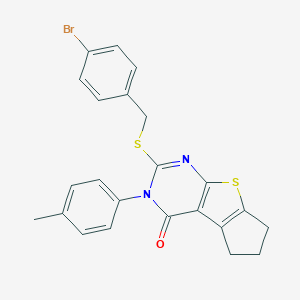 10-[(4-Bromophenyl)methylsulfanyl]-11-(4-methylphenyl)-7-thia-9,11-diazatricyclo[6.4.0.02,6]dodeca-1(8),2(6),9-trien-12-one