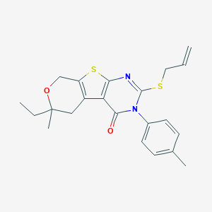 molecular formula C22H24N2O2S2 B458542 2-(allylsulfanyl)-6-ethyl-6-methyl-3-(4-methylphenyl)-3,5,6,8-tetrahydro-4H-pyrano[4',3':4,5]thieno[2,3-d]pyrimidin-4-one 