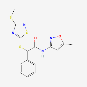 molecular formula C15H14N4O2S3 B4585689 N-(5-methyl-3-isoxazolyl)-2-{[3-(methylthio)-1,2,4-thiadiazol-5-yl]thio}-2-phenylacetamide 