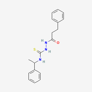 N-(1-phenylethyl)-2-(3-phenylpropanoyl)hydrazinecarbothioamide