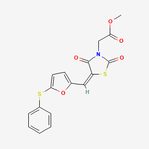 molecular formula C17H13NO5S2 B4585758 2,4-二氧代-5-({[5-(苯硫基)-2-呋喃基]亚甲基}-1,3-噻唑烷-3-基)乙酸甲酯 