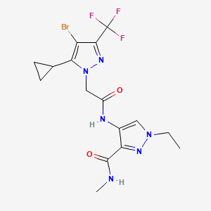 molecular formula C16H18BrF3N6O2 B4585774 4-({[4-溴-5-环丙基-3-(三氟甲基)-1H-吡唑-1-基]乙酰}氨基)-1-乙基-N-甲基-1H-吡唑-3-甲酰胺 