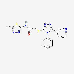 molecular formula C18H15N7OS2 B4585778 N-(5-methyl-1,3,4-thiadiazol-2-yl)-2-{[4-phenyl-5-(3-pyridinyl)-4H-1,2,4-triazol-3-yl]thio}acetamide 