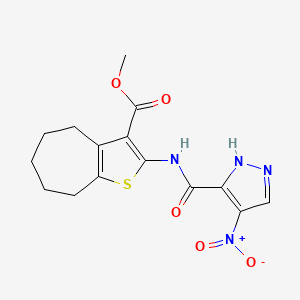 molecular formula C15H16N4O5S B4585785 methyl 2-{[(4-nitro-1H-pyrazol-3-yl)carbonyl]amino}-5,6,7,8-tetrahydro-4H-cyclohepta[b]thiophene-3-carboxylate 