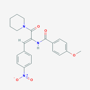 molecular formula C22H23N3O5 B458581 N-[2-{4-nitrophenyl}-1-(1-piperidinylcarbonyl)vinyl]-4-methoxybenzamide 