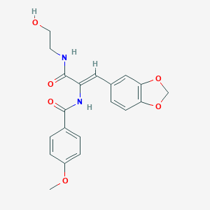 molecular formula C20H20N2O6 B458592 N-(2-(1,3-benzodioxol-5-yl)-1-{[(2-hydroxyethyl)amino]carbonyl}vinyl)-4-methoxybenzamide 