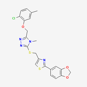 molecular formula C22H19ClN4O3S2 B4585933 3-({[2-(1,3-benzodioxol-5-yl)-1,3-thiazol-4-yl]methyl}thio)-5-[(2-chloro-5-methylphenoxy)methyl]-4-methyl-4H-1,2,4-triazole 