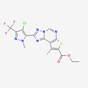molecular formula C16H12ClF3N6O2S B4586005 ethyl 2-[4-chloro-1-methyl-3-(trifluoromethyl)-1H-pyrazol-5-yl]-9-methylthieno[3,2-e][1,2,4]triazolo[1,5-c]pyrimidine-8-carboxylate 