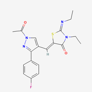 molecular formula C19H19FN4O2S B4586013 5-{[1-acetyl-3-(4-fluorophenyl)-1H-pyrazol-4-yl]methylene}-3-ethyl-2-(ethylimino)-1,3-thiazolidin-4-one 