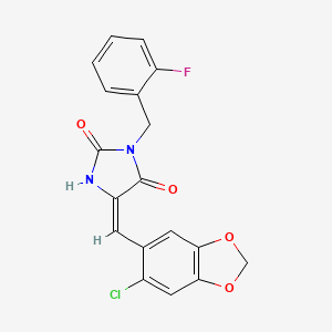 5-[(6-chloro-1,3-benzodioxol-5-yl)methylene]-3-(2-fluorobenzyl)-2,4-imidazolidinedione