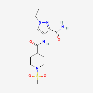 molecular formula C13H21N5O4S B4586224 N~4~-[3-(AMINOCARBONYL)-1-ETHYL-1H-PYRAZOL-4-YL]-1-(METHYLSULFONYL)-4-PIPERIDINECARBOXAMIDE 