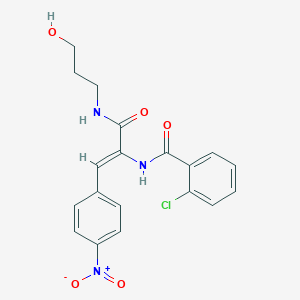 molecular formula C19H18ClN3O5 B458625 2-chloro-N-(2-{4-nitrophenyl}-1-{[(3-hydroxypropyl)amino]carbonyl}vinyl)benzamide 