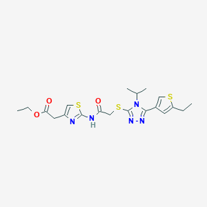 molecular formula C20H25N5O3S3 B4586300 ethyl {2-[({[5-(5-ethyl-3-thienyl)-4-isopropyl-4H-1,2,4-triazol-3-yl]thio}acetyl)amino]-1,3-thiazol-4-yl}acetate 