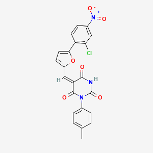 molecular formula C22H14ClN3O6 B4586381 (5E)-5-{[5-(2-chloro-4-nitrophenyl)furan-2-yl]methylidene}-1-(4-methylphenyl)pyrimidine-2,4,6(1H,3H,5H)-trione 