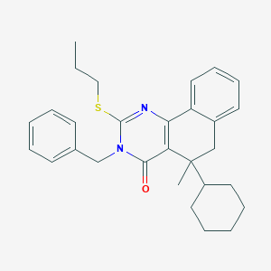 molecular formula C29H34N2OS B458640 3-benzyl-5-cyclohexyl-5-methyl-2-(propylsulfanyl)-5,6-dihydrobenzo[h]quinazolin-4(3H)-one 