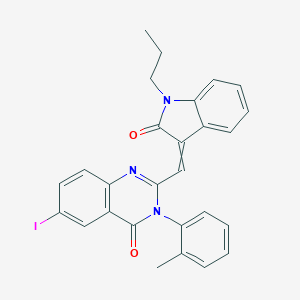 molecular formula C27H22IN3O2 B458647 6-iodo-3-(2-methylphenyl)-2-[(2-oxo-1-propyl-1,2-dihydro-3H-indol-3-ylidene)methyl]-4(3H)-quinazolinone 