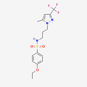 molecular formula C16H20F3N3O3S B4586647 4-ethoxy-N-{3-[5-methyl-3-(trifluoromethyl)-1H-pyrazol-1-yl]propyl}benzenesulfonamide 