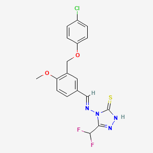 molecular formula C18H15ClF2N4O2S B4586672 4-[((E)-1-{3-[(4-CHLOROPHENOXY)METHYL]-4-METHOXYPHENYL}METHYLIDENE)AMINO]-5-(DIFLUOROMETHYL)-4H-1,2,4-TRIAZOL-3-YLHYDROSULFIDE 