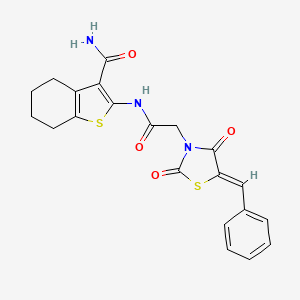 molecular formula C21H19N3O4S2 B4587062 2-{[(5-benzylidene-2,4-dioxo-1,3-thiazolidin-3-yl)acetyl]amino}-4,5,6,7-tetrahydro-1-benzothiophene-3-carboxamide 