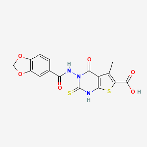 3-[(1,3-benzodioxol-5-ylcarbonyl)amino]-5-methyl-4-oxo-2-sulfanyl-3,4-dihydrothieno[2,3-d]pyrimidine-6-carboxylic acid